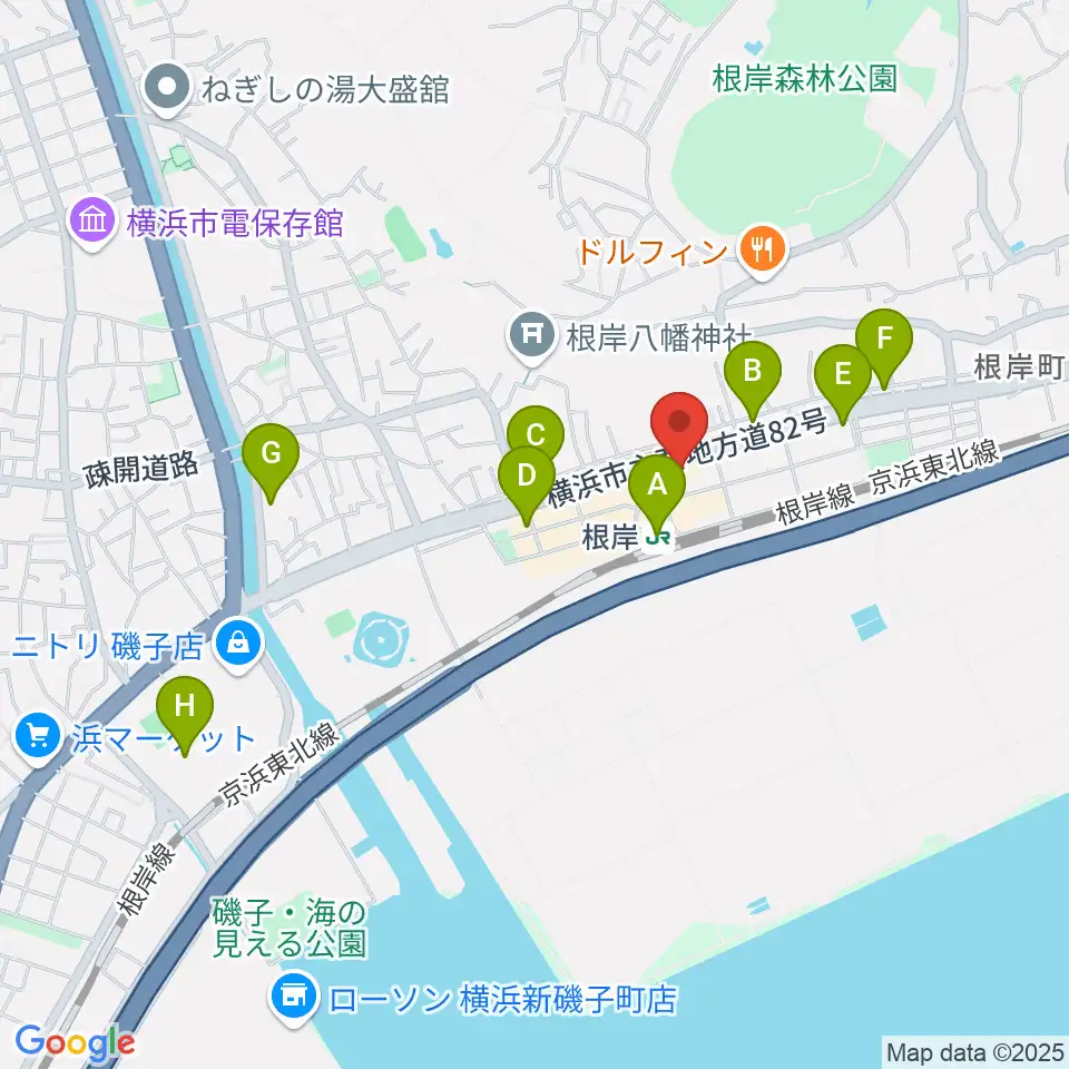 根岸センター ヤマハミュージック周辺のコンビニエンスストア一覧地図