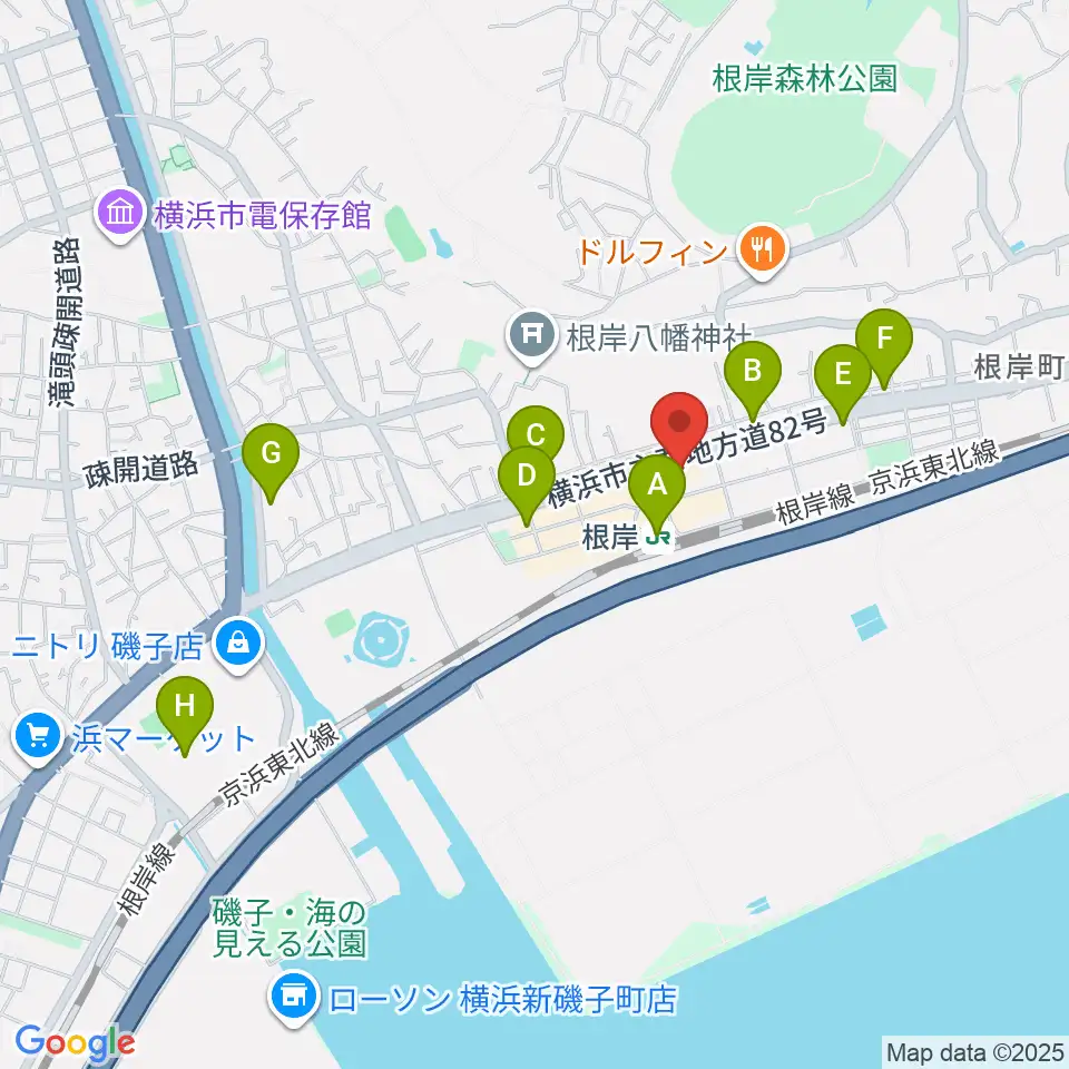 根岸センター ヤマハミュージック周辺のコンビニエンスストア一覧地図