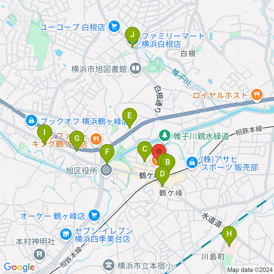 鶴ヶ峰センター ヤマハミュージック周辺のコンビニエンスストア一覧地図