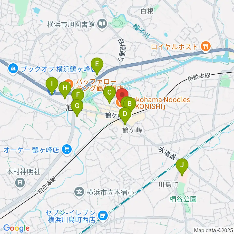 鶴ヶ峰センター ヤマハミュージック周辺のコンビニエンスストア一覧地図
