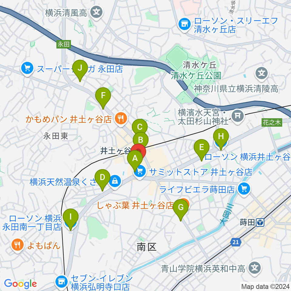 井土ヶ谷センター ヤマハミュージック周辺のコンビニエンスストア一覧地図