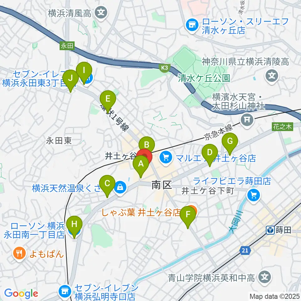 井土ヶ谷センター ヤマハミュージック周辺のコンビニエンスストア一覧地図