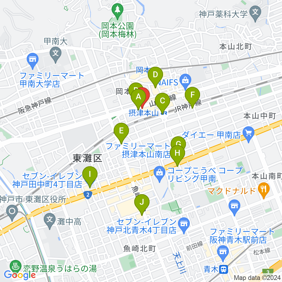 B-West周辺のコンビニエンスストア一覧地図