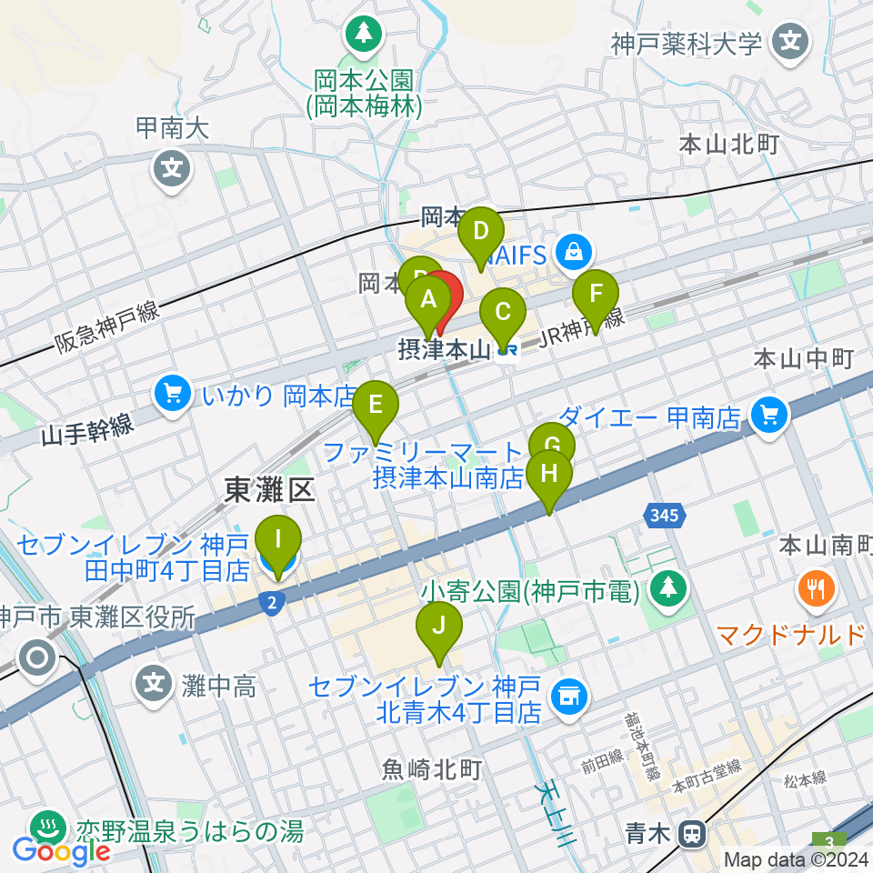 B-West周辺のコンビニエンスストア一覧地図