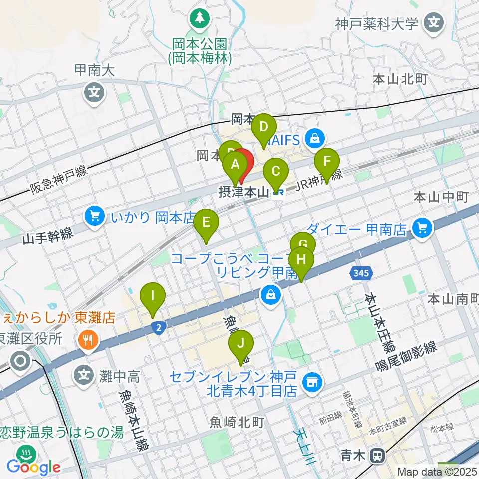 B-West周辺のコンビニエンスストア一覧地図