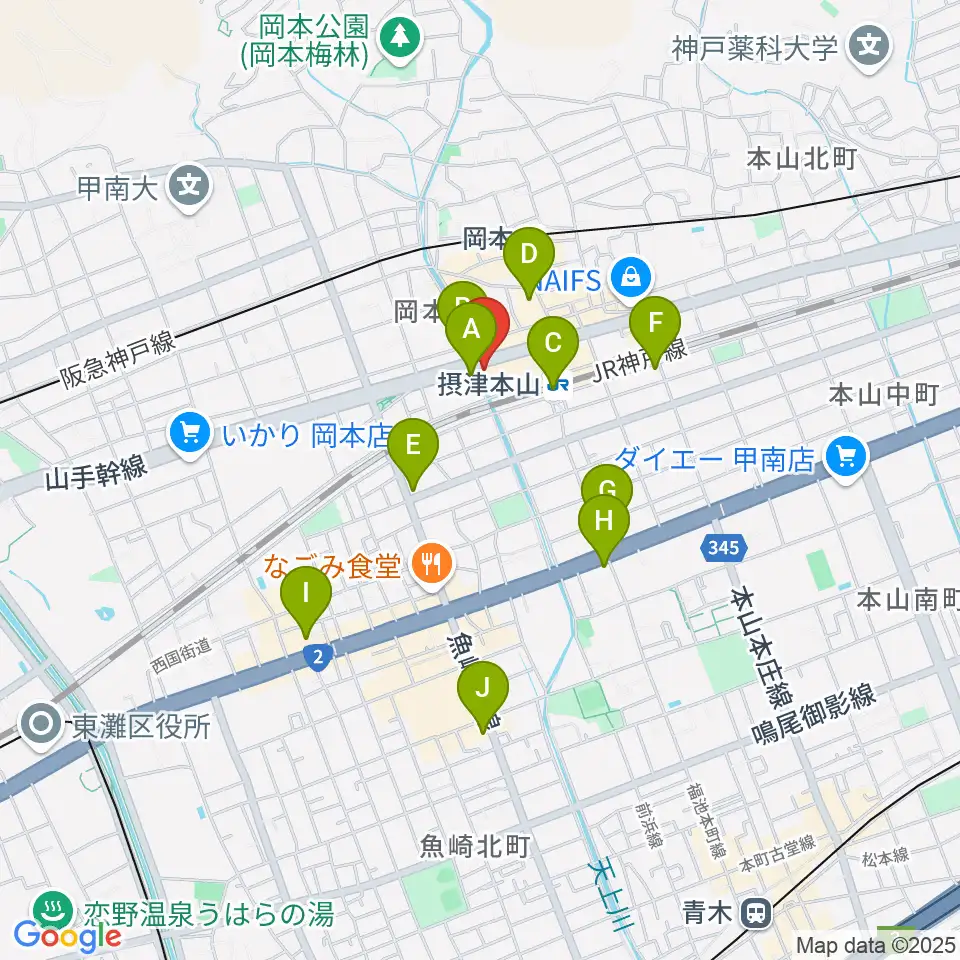 B-West周辺のコンビニエンスストア一覧地図