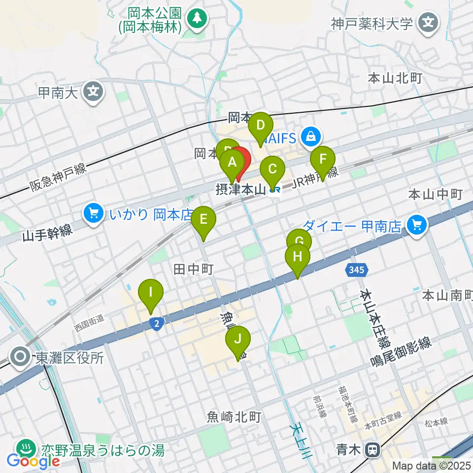 B-West周辺のコンビニエンスストア一覧地図