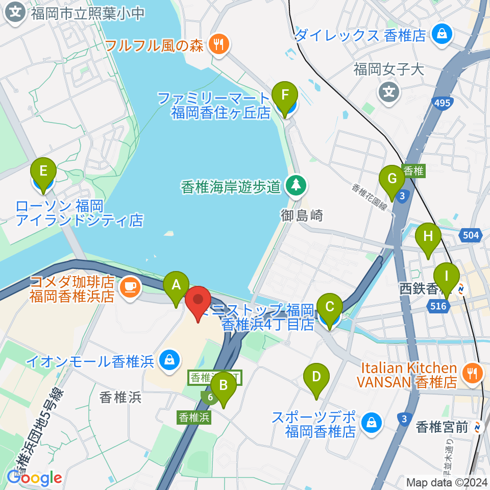 ヨシダ楽器イオン香椎浜店周辺のコンビニエンスストア一覧地図