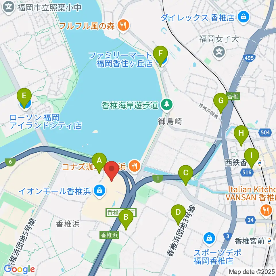 ヨシダ楽器イオン香椎浜店周辺のコンビニエンスストア一覧地図