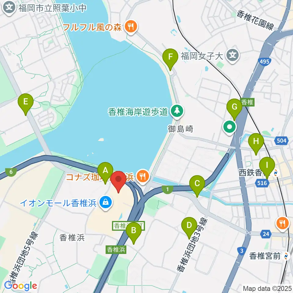 ヨシダ楽器イオン香椎浜店周辺のコンビニエンスストア一覧地図