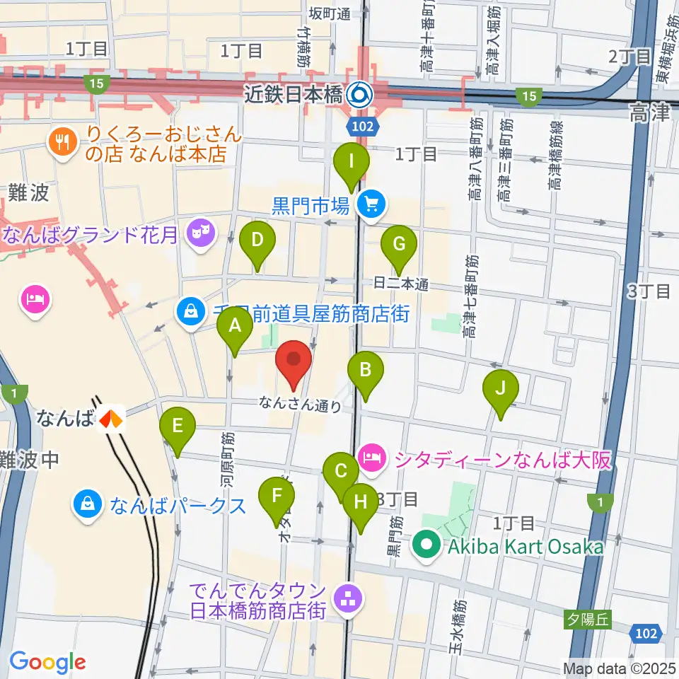 難波の楽器店テイクオフ周辺のコンビニエンスストア一覧地図