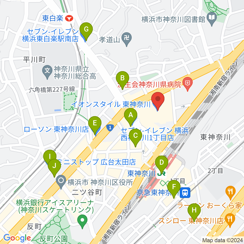 イオン東神奈川センター ヤマハミュージック周辺のコンビニエンスストア一覧地図