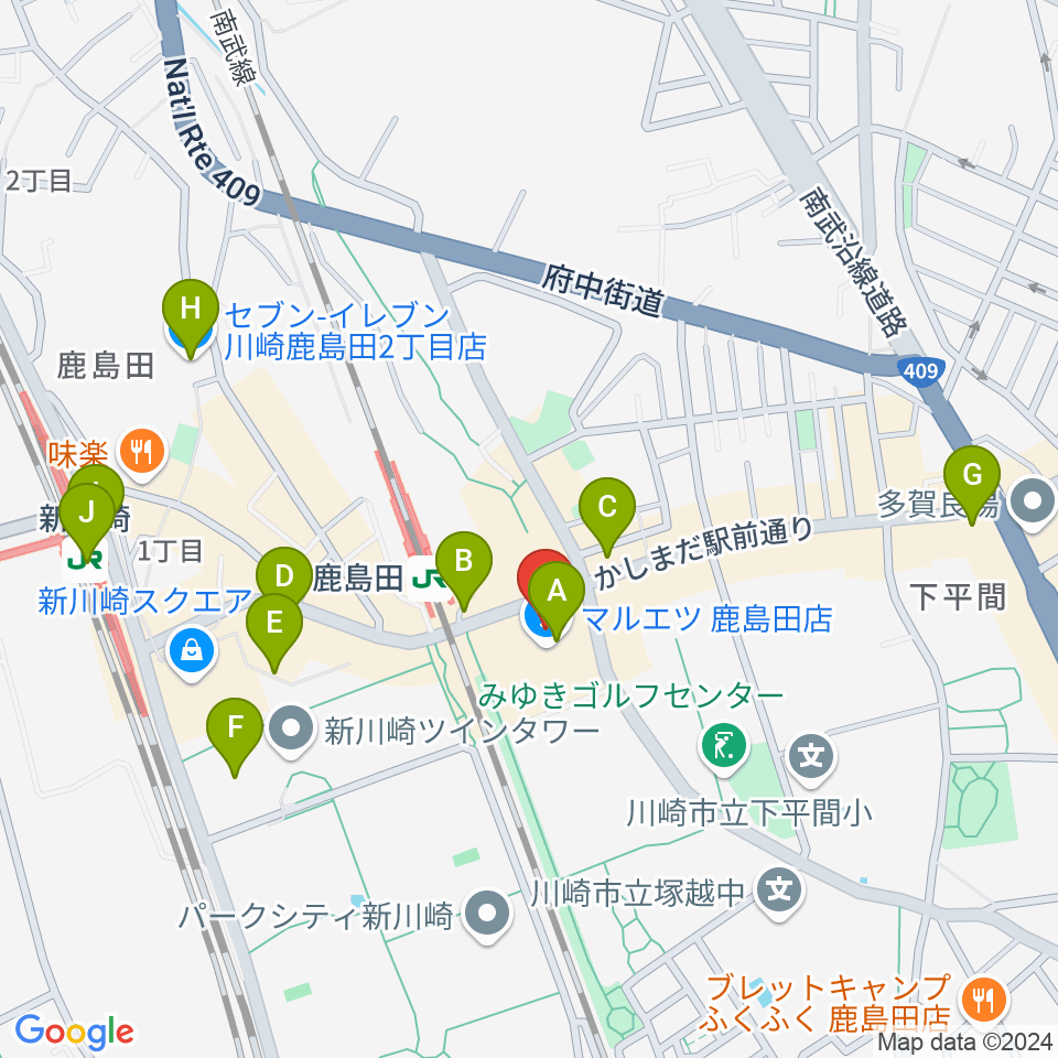 ミュージックスクール新川崎 ヤマハミュージック周辺のコンビニエンスストア一覧地図