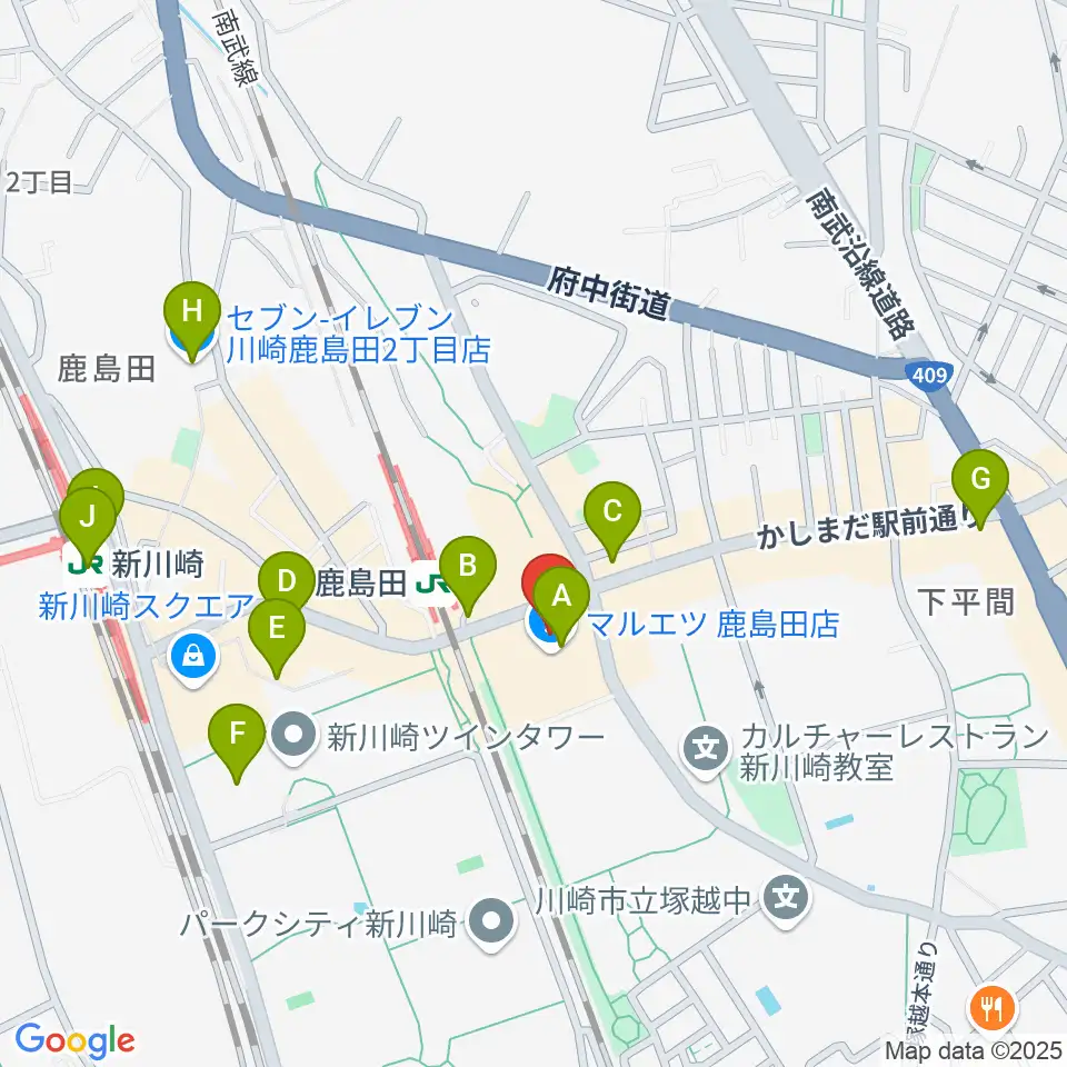 ミュージックスクール新川崎 ヤマハミュージック周辺のコンビニエンスストア一覧地図