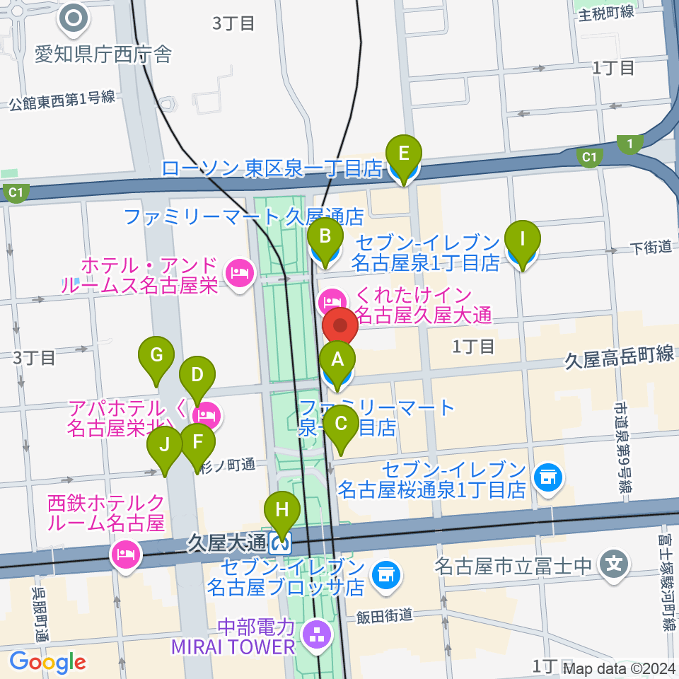 ポエポエ名古屋周辺のコンビニエンスストア一覧地図