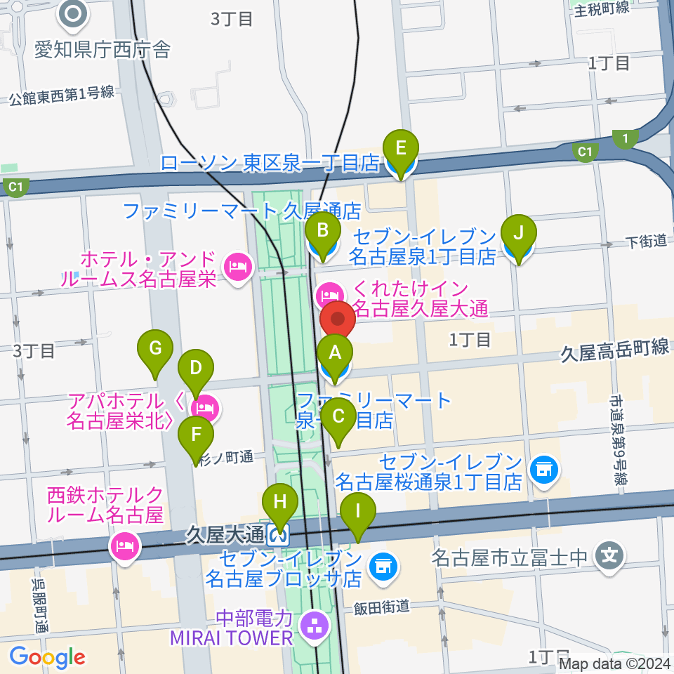 ポエポエ名古屋周辺のコンビニエンスストア一覧地図