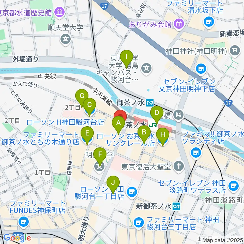 ギタープラネット エレキ本館周辺のコンビニエンスストア一覧地図