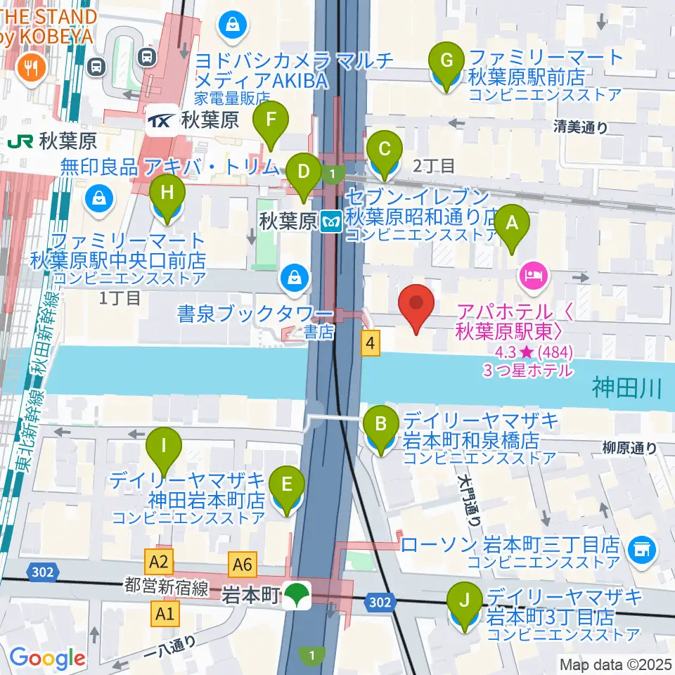 ドラムステーション・リボレ秋葉原周辺のコンビニエンスストア一覧地図
