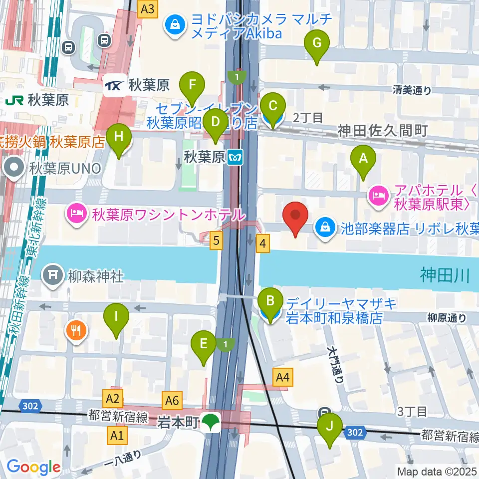 ドラムステーション・リボレ秋葉原周辺のコンビニエンスストア一覧地図