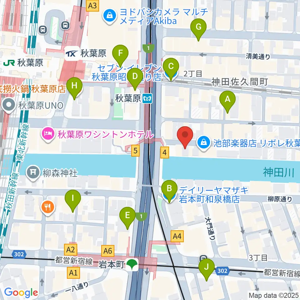 ドラムステーション・リボレ秋葉原周辺のコンビニエンスストア一覧地図