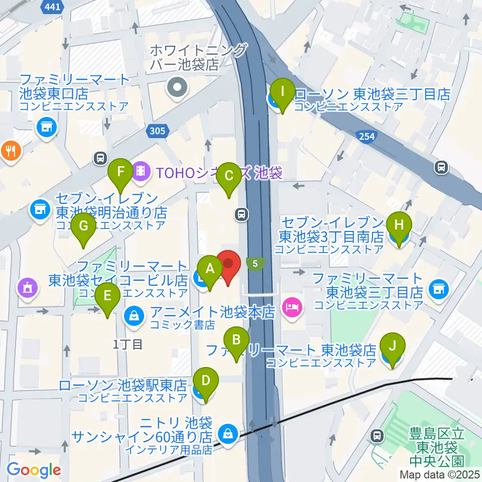 フジゲンカスタムハウス池袋周辺のコンビニエンスストア一覧地図