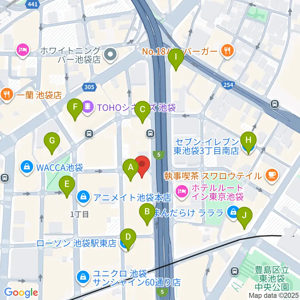 フジゲンカスタムハウス池袋周辺のコンビニエンスストア一覧地図