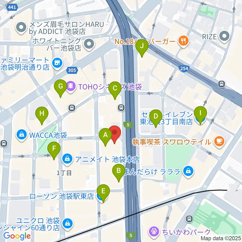 フジゲンカスタムハウス池袋周辺のコンビニエンスストア一覧地図