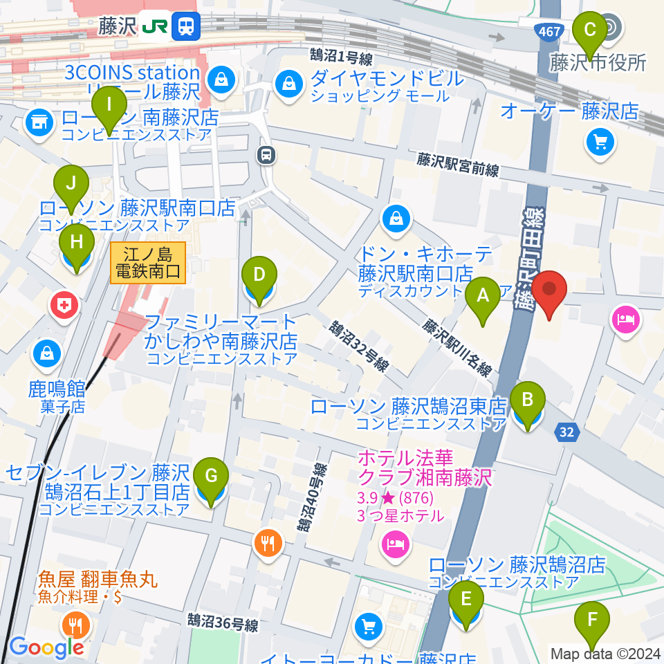 ミュージックアベニュー藤沢 ヤマハミュージック周辺のコンビニエンスストア一覧地図