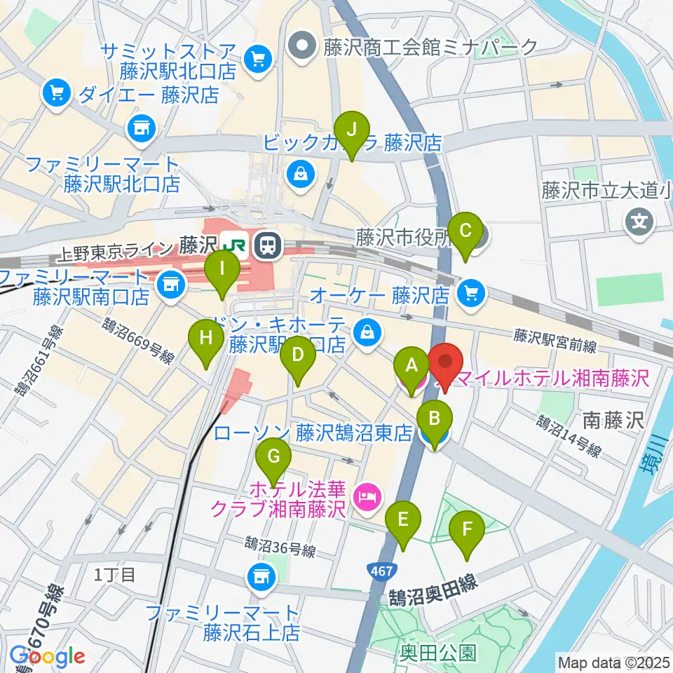 ミュージックアベニュー藤沢 ヤマハミュージック周辺のコンビニエンスストア一覧地図