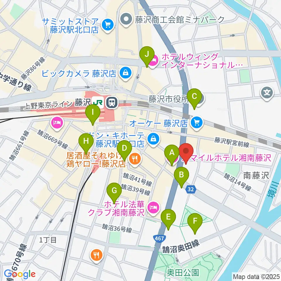ミュージックアベニュー藤沢 ヤマハミュージック周辺のコンビニエンスストア一覧地図