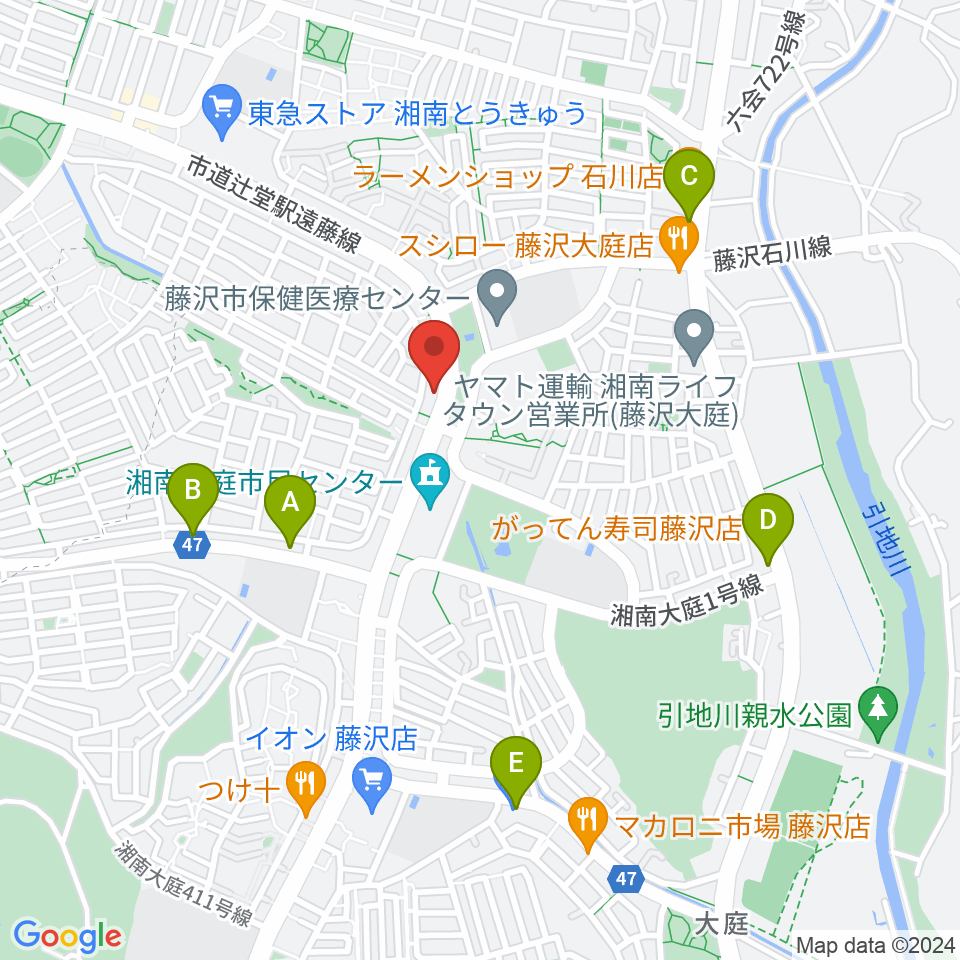 湘南ライフタウンセンター ヤマハミュージック周辺のコンビニエンスストア一覧地図