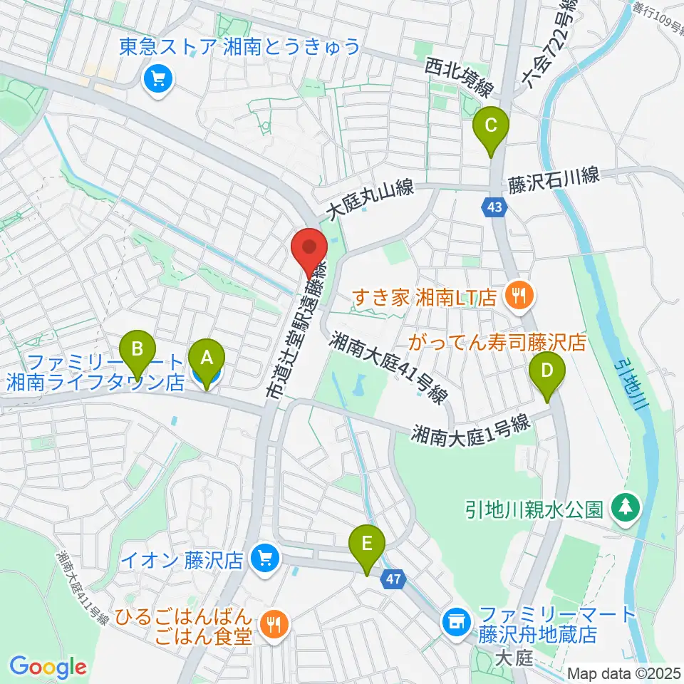 湘南ライフタウンセンター ヤマハミュージック周辺のコンビニエンスストア一覧地図
