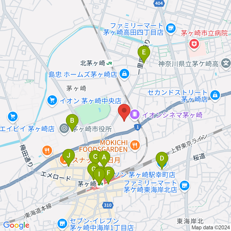 イオン茅ヶ崎センターヤマハミュージック周辺のコンビニエンスストア一覧地図