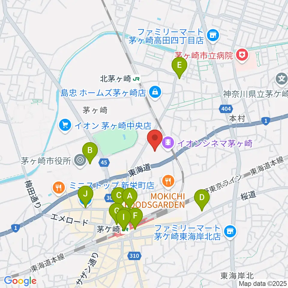 イオン茅ヶ崎センターヤマハミュージック周辺のコンビニエンスストア一覧地図