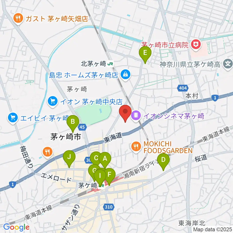 イオン茅ヶ崎センターヤマハミュージック周辺のコンビニエンスストア一覧地図