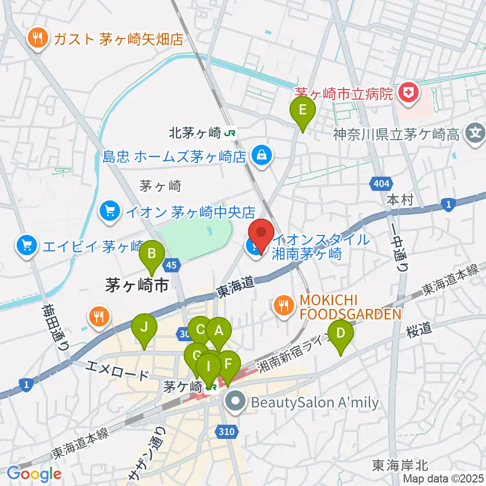 イオン茅ヶ崎センターヤマハミュージック周辺のコンビニエンスストア一覧地図