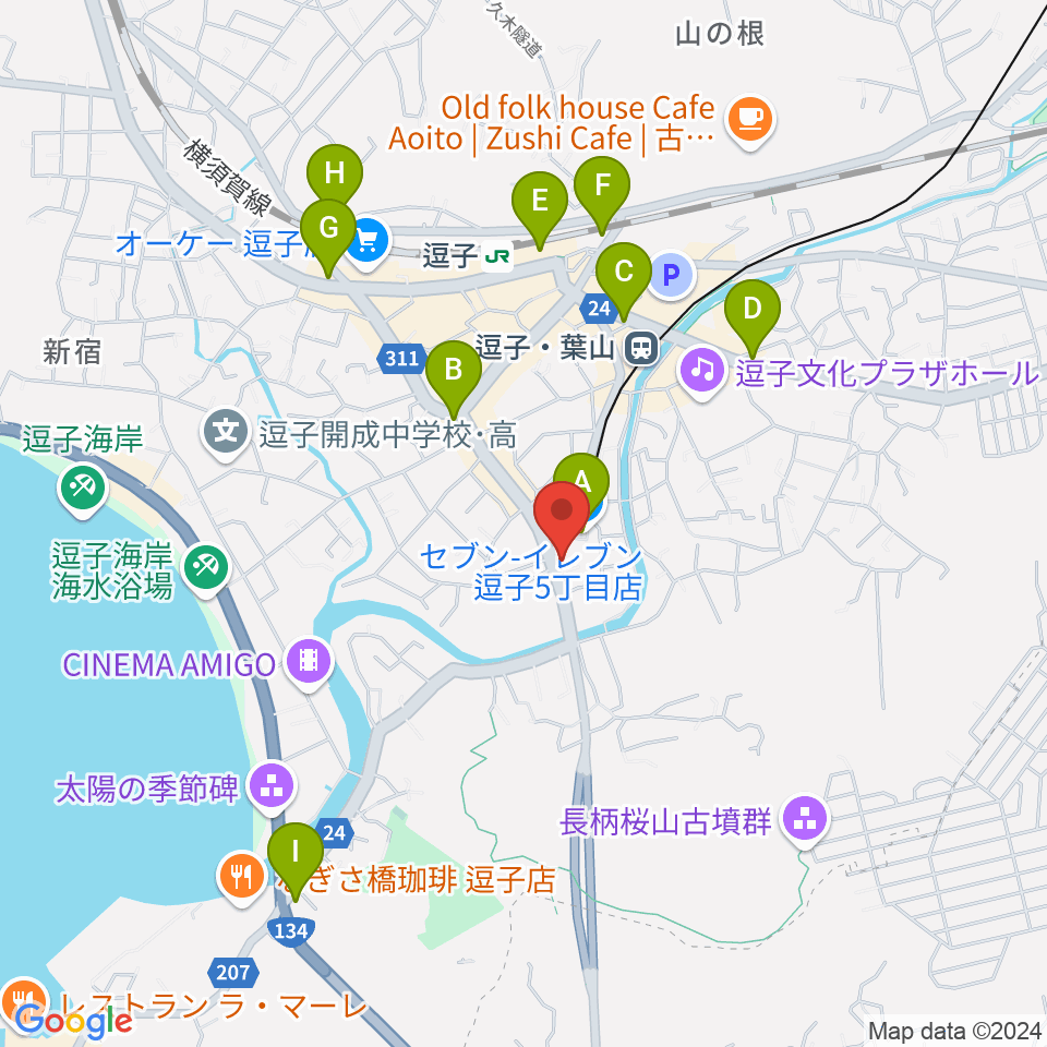 逗子教室 ヤマハミュージック周辺のコンビニエンスストア一覧地図