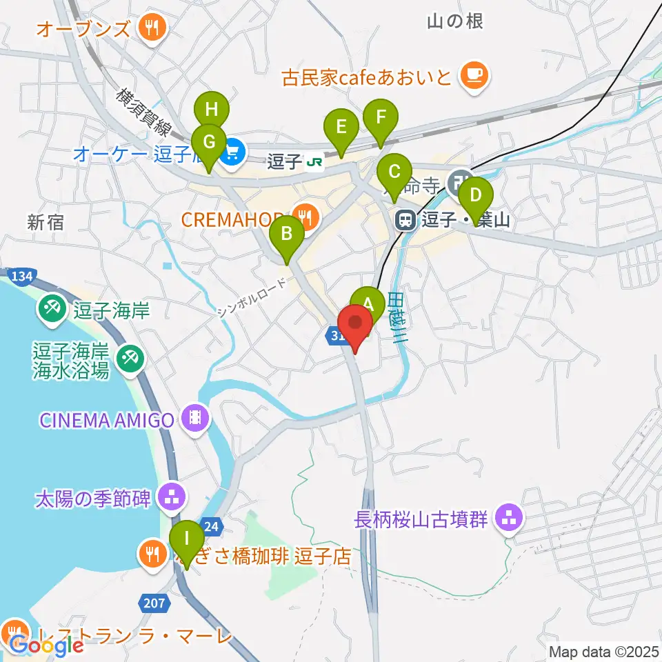 逗子教室 ヤマハミュージック周辺のコンビニエンスストア一覧地図