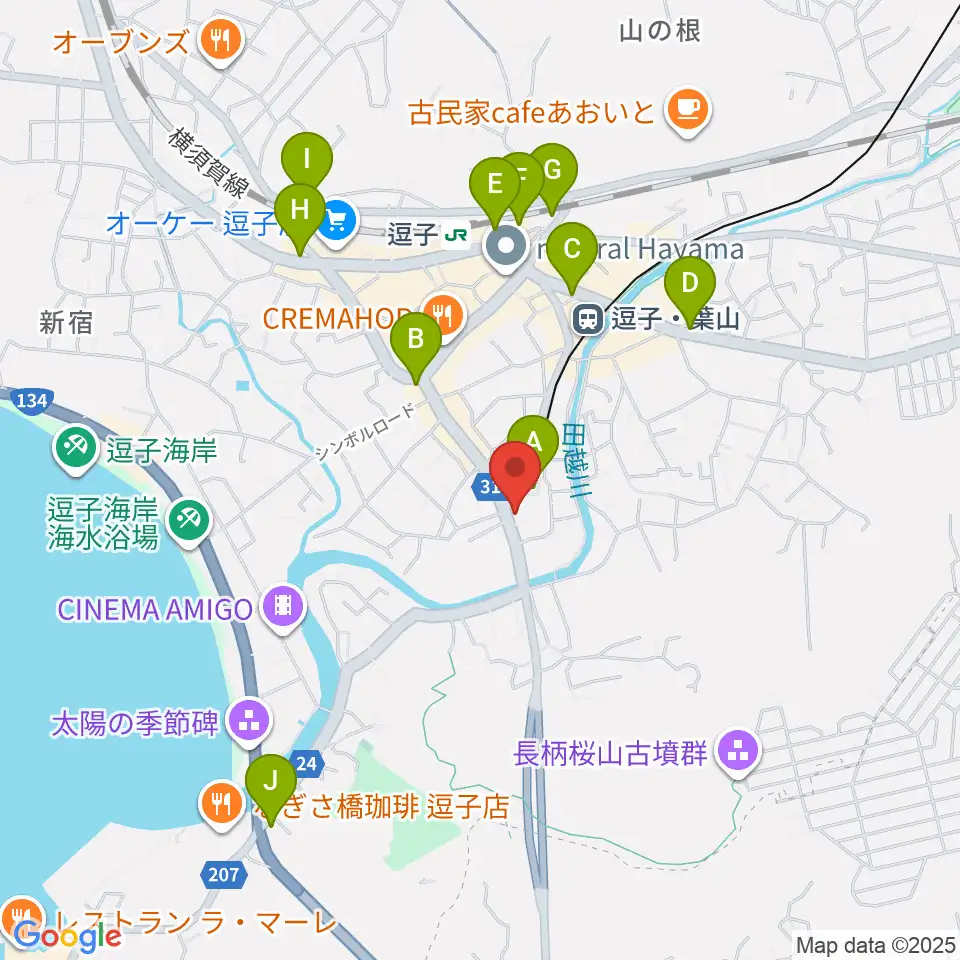 逗子教室 ヤマハミュージック周辺のコンビニエンスストア一覧地図