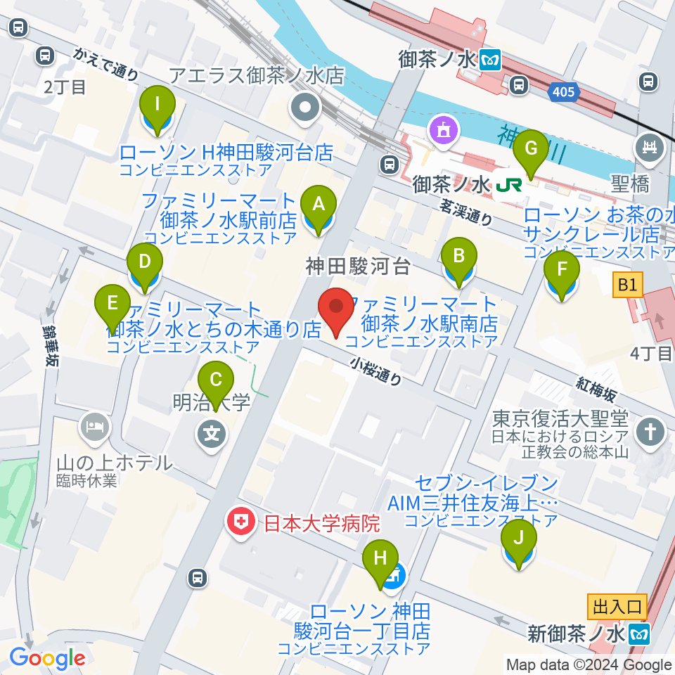 ESPギターワークショップ周辺のコンビニエンスストア一覧地図