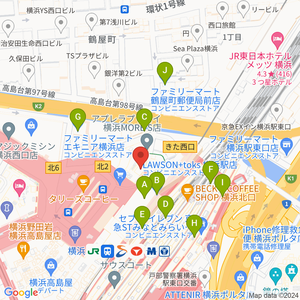 クロサワ楽器横浜店周辺のコンビニエンスストア一覧地図