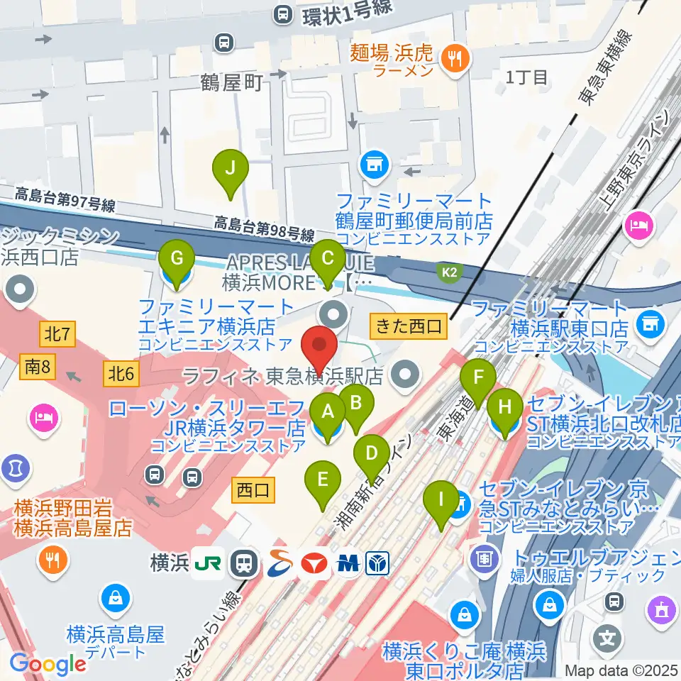 クロサワ楽器横浜店周辺のコンビニエンスストア一覧地図