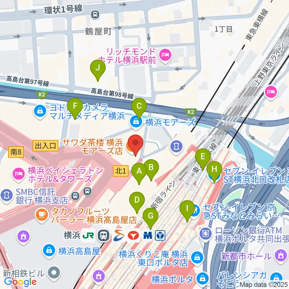 クロサワ楽器横浜店周辺のコンビニエンスストア一覧地図