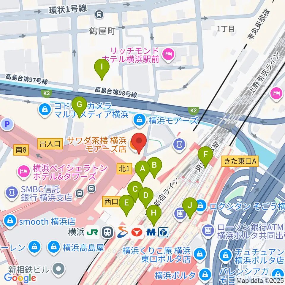 クロサワ楽器横浜店周辺のコンビニエンスストア一覧地図