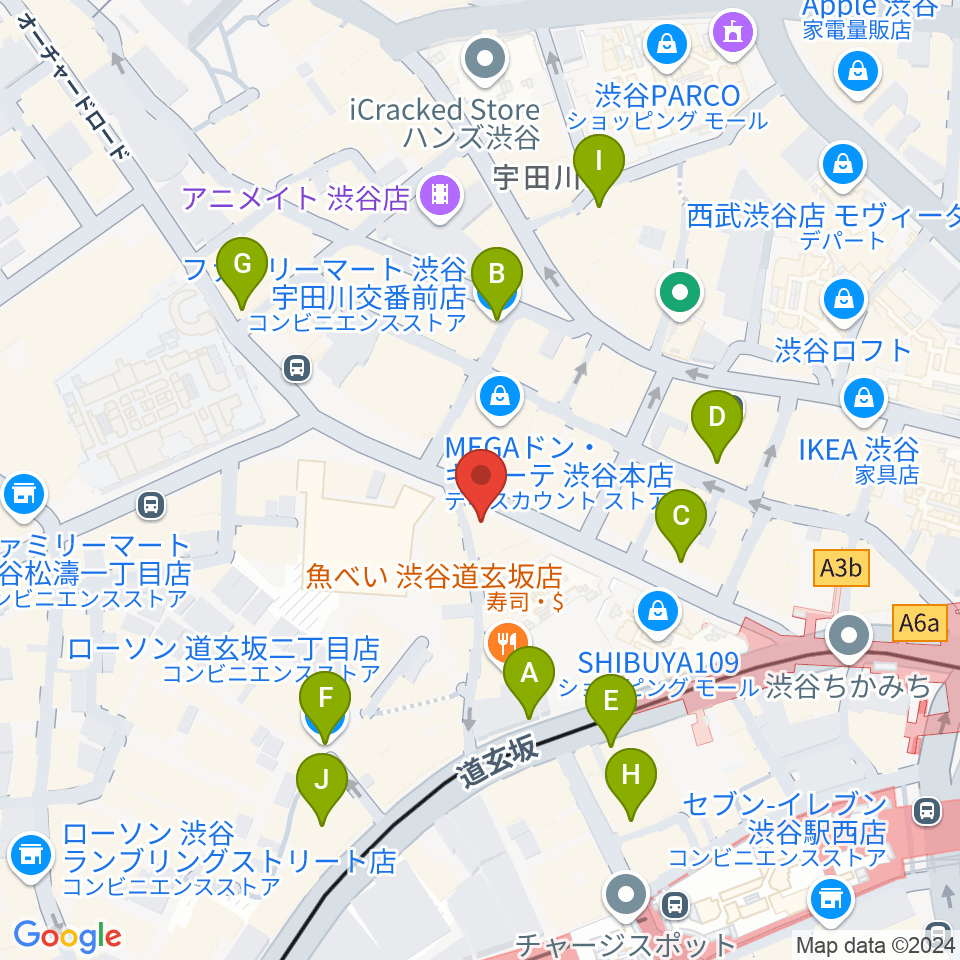 クロサワ楽器 G-CLUB SHIBUYA周辺のコンビニエンスストア一覧地図