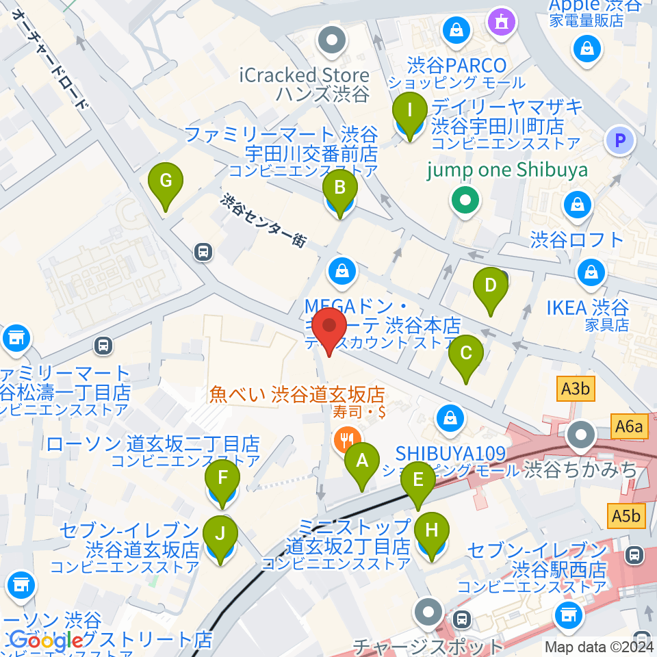 クロサワ楽器 G-CLUB SHIBUYA周辺のコンビニエンスストア一覧地図