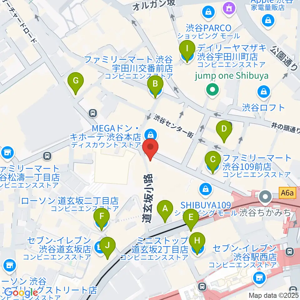 クロサワ楽器 G-CLUB SHIBUYA周辺のコンビニエンスストア一覧地図