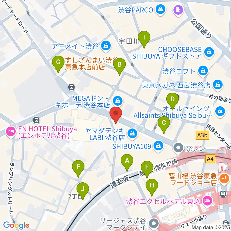クロサワ楽器 G-CLUB SHIBUYA周辺のコンビニエンスストア一覧地図