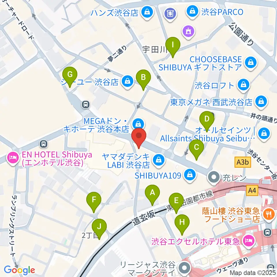クロサワ楽器 G-CLUB SHIBUYA周辺のコンビニエンスストア一覧地図