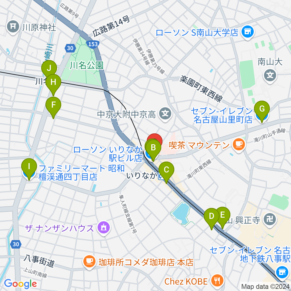 みどり楽器・名古屋周辺のコンビニエンスストア一覧地図